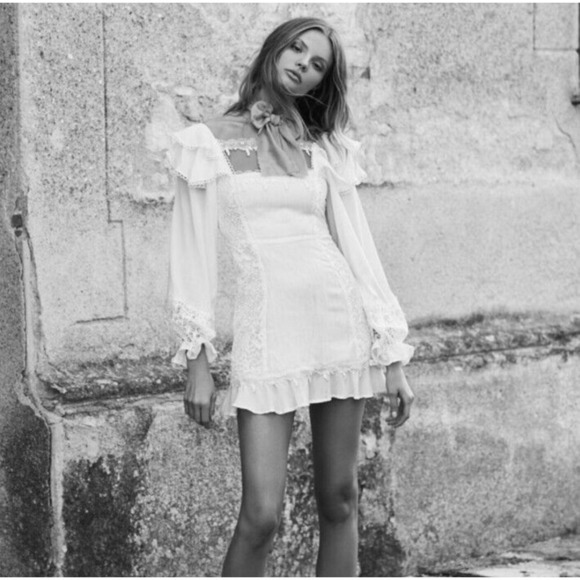 For Love‎ and Lemons Crema Silk Linen Dress in Off White Size Medium - Picture 4 of 10